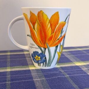 Roy Kirkham bone china mug with  tulips and flowers 4-1/2" high